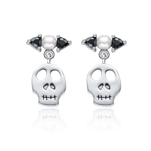 (image for) Pandora Style Silver Personality Skull Dangle Earrings - VSE084