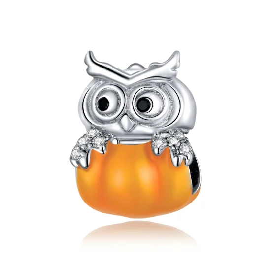 (image for) PANDORA Style Pumpkin Owl Halloween Sparkle Charm - BSC342