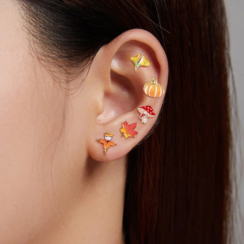 (image for) Pandora Style Silver Pumpkin Stud Earrings - SCE1246 - View 5