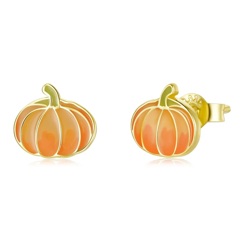(image for) Pandora Style Silver Pumpkin Stud Earrings - SCE1246 - Product Image
