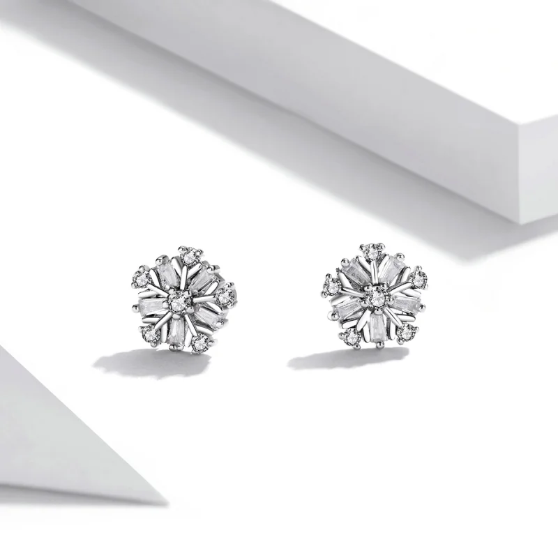 (image for) Pandora Style Silver Shining snowflakes Stud Earrings - SCE1289 - View 2