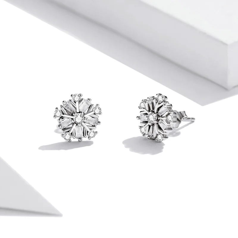 (image for) Pandora Style Silver Shining snowflakes Stud Earrings - SCE1289 - View 3