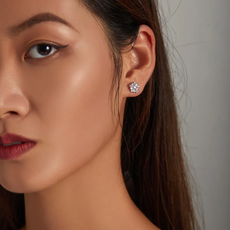 (image for) Pandora Style Silver Shining snowflakes Stud Earrings - SCE1289 - View 5