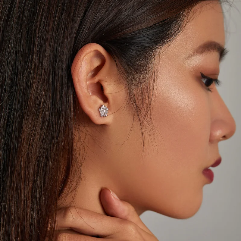 (image for) Pandora Style Silver Shining snowflakes Stud Earrings - SCE1289 - View 7