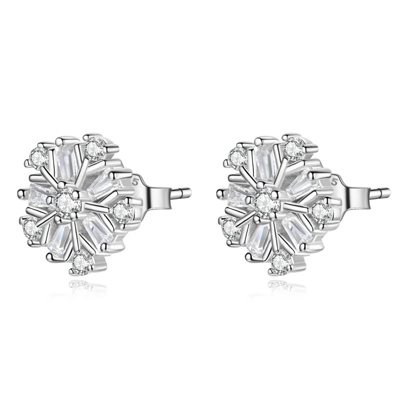 (image for) Pandora Style Silver Shining snowflakes Stud Earrings - SCE1289 - Product Image