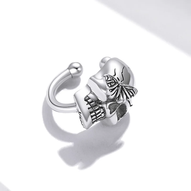(image for) Pandora Style Silver Skeletons and butterflies Ear clip - SCE1178 - View 2