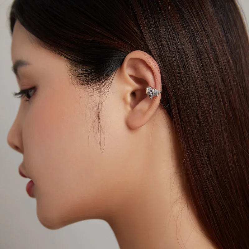 (image for) Pandora Style Silver Skeletons and butterflies Ear clip - SCE1178 - View 7