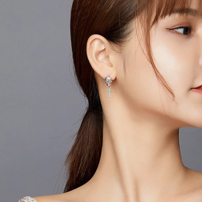 (image for) Pandora Style Silver Skull Cross Dangle Earrings - BSE419 - View 8