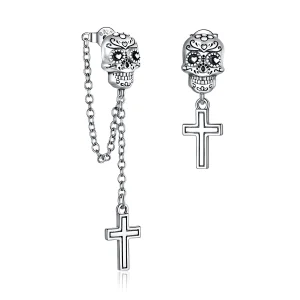 (image for) Pandora Style Silver Skull Cross Dangle Earrings - BSE419