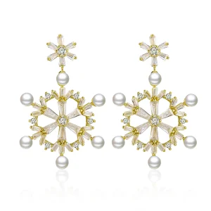 (image for) Pandora Style Silver snowflakes Dangle Earrings - BSE073