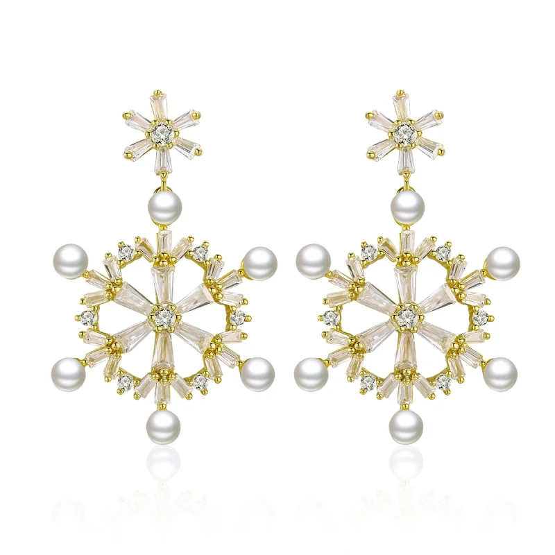(image for) Pandora Style Silver snowflakes Dangle Earrings - BSE073 - Product Image