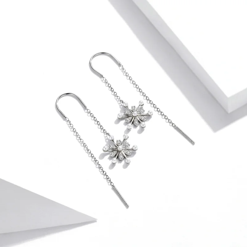 (image for) Pandora Style Silver snowflakes Dangle Earrings - SCE1305 - View 2