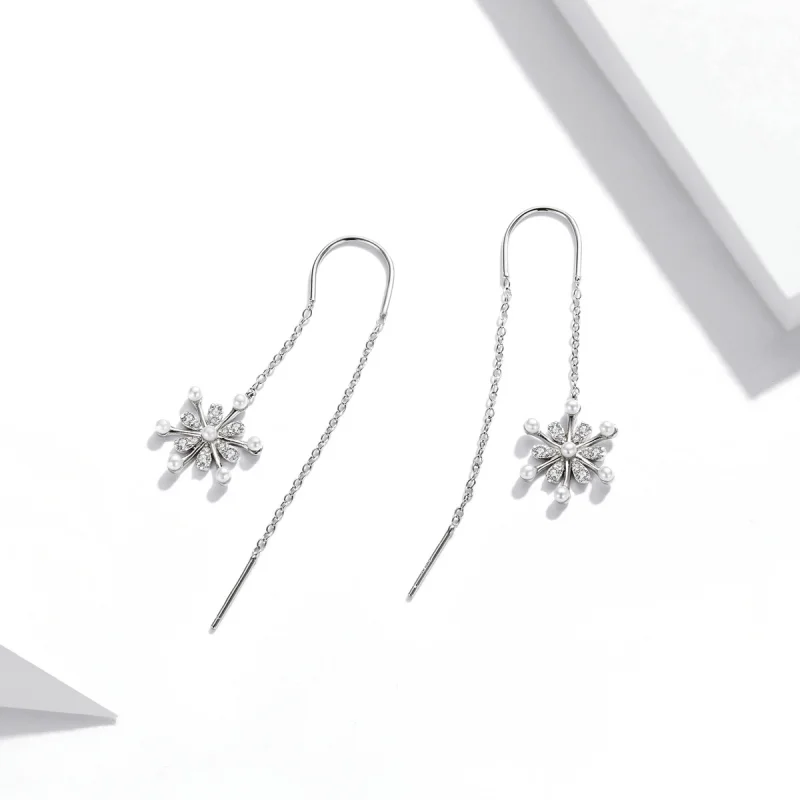 (image for) Pandora Style Silver snowflakes Dangle Earrings - SCE1305 - View 3