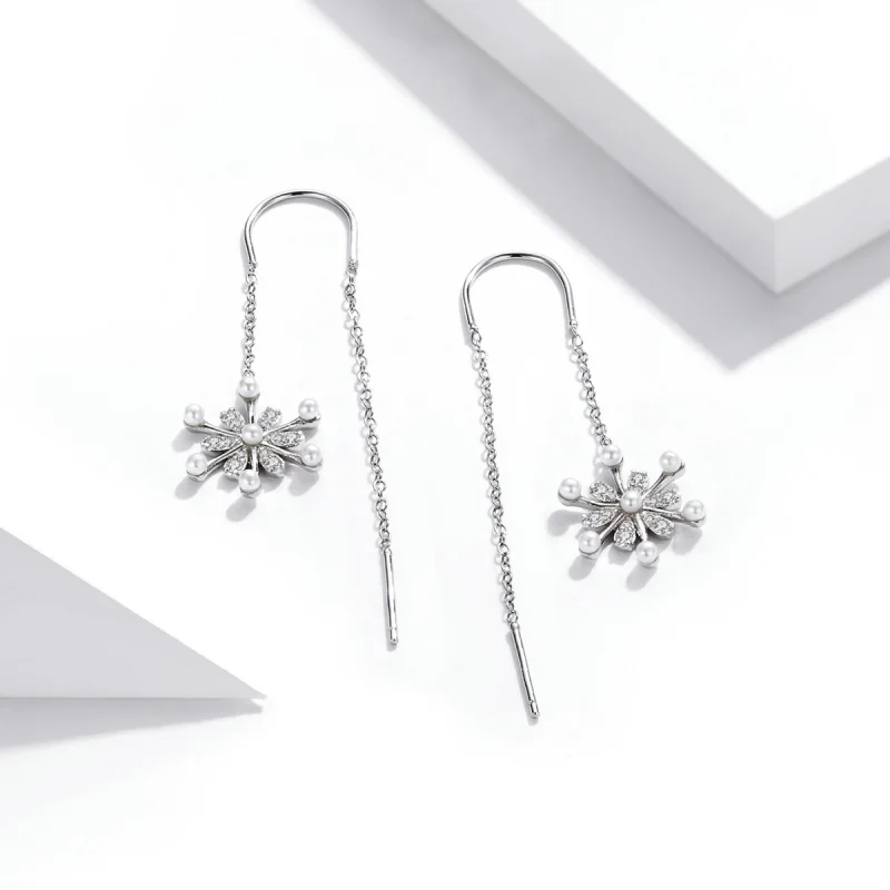 (image for) Pandora Style Silver snowflakes Dangle Earrings - SCE1305 - View 4