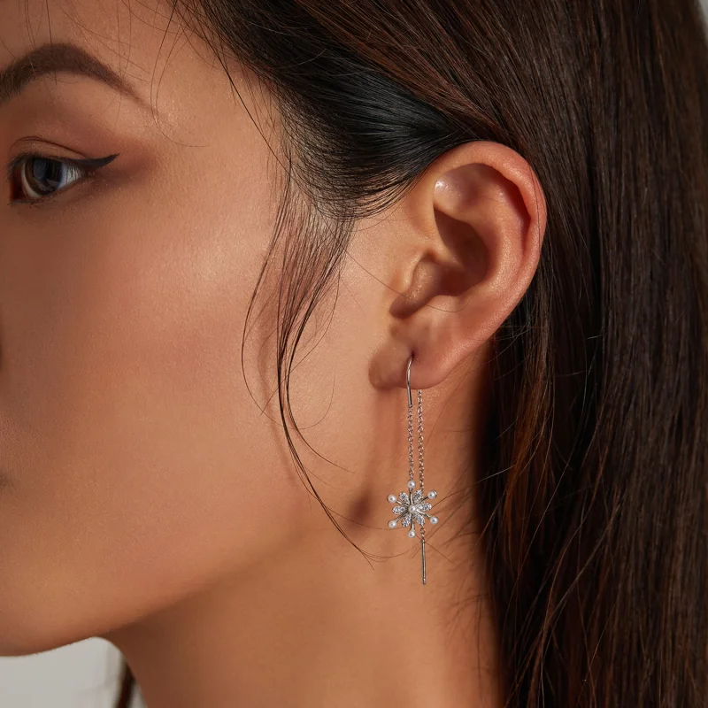 (image for) Pandora Style Silver snowflakes Dangle Earrings - SCE1305 - View 5