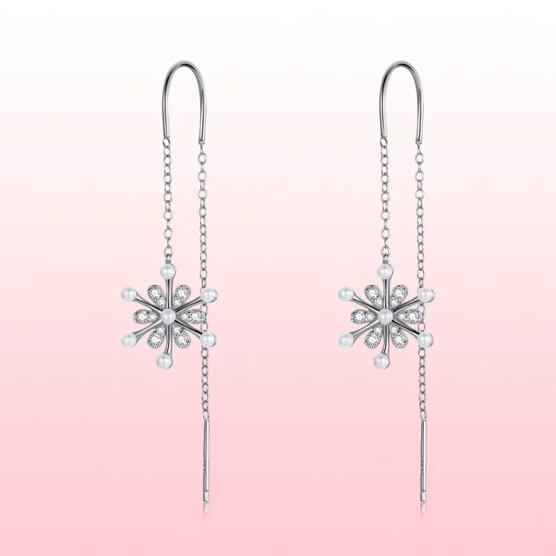 (image for) Pandora Style Silver snowflakes Dangle Earrings - SCE1305 - View 7