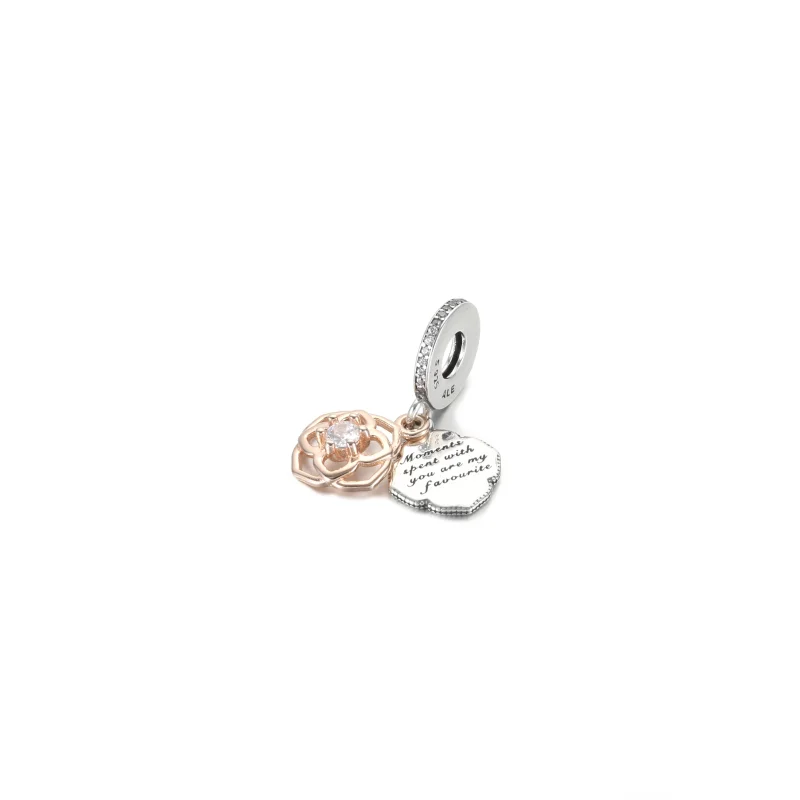 (image for) PANDORA two tone rose dangle charm - 789373C01 - View 2