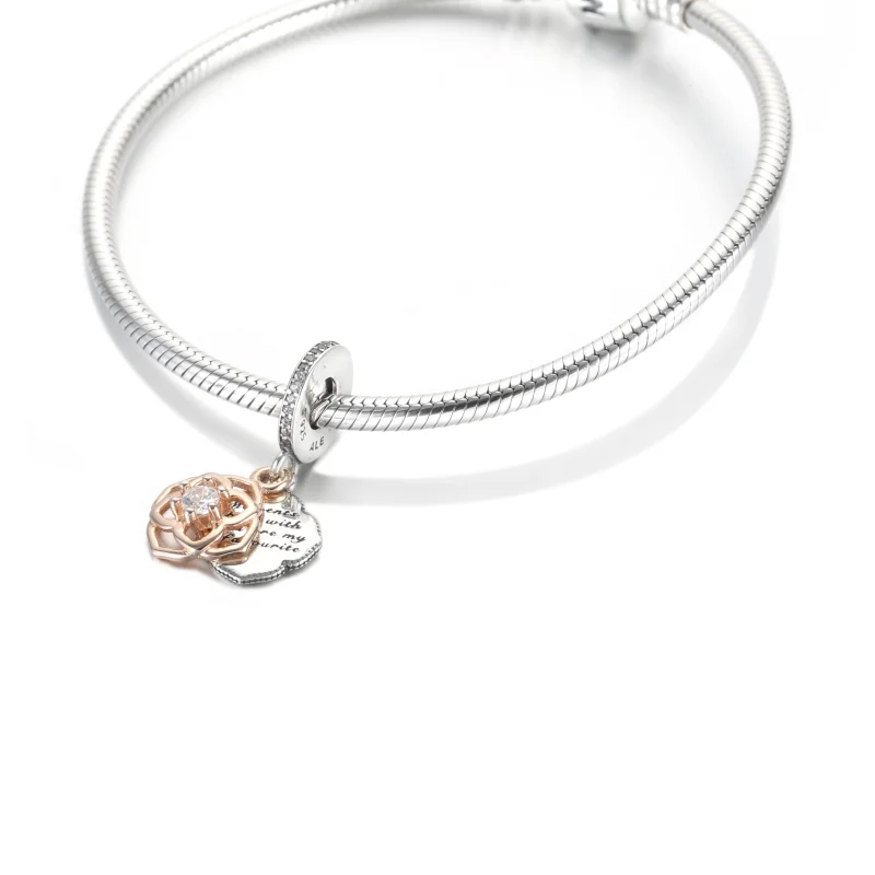 (image for) PANDORA two tone rose dangle charm - 789373C01 - View 5