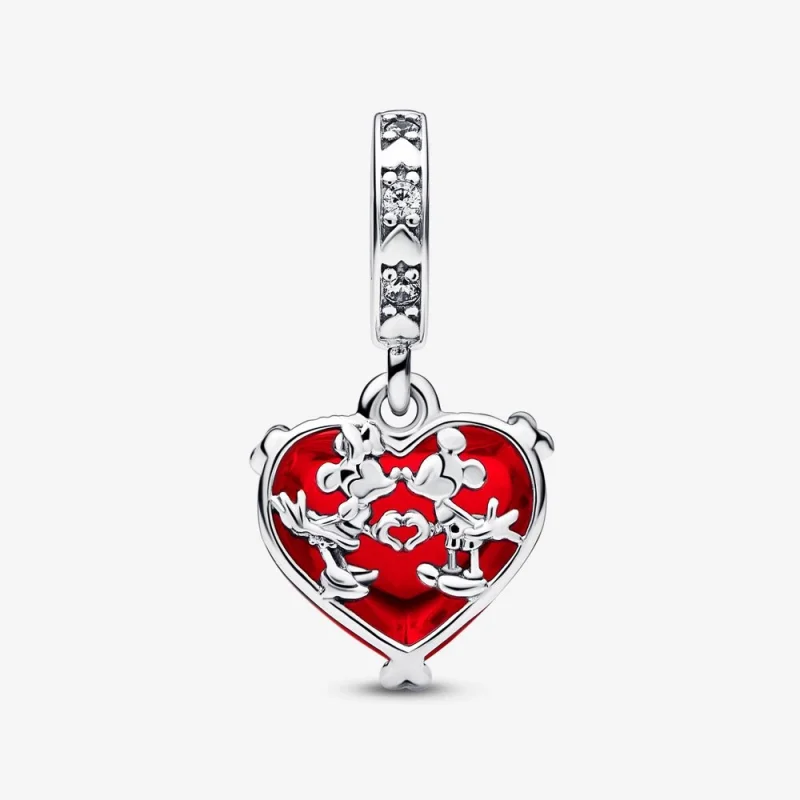 (image for) PANDORA Disney Mickey & Minnie Mouse Kiss Red Murano Glass Dangle Charm - 792522 - View 3