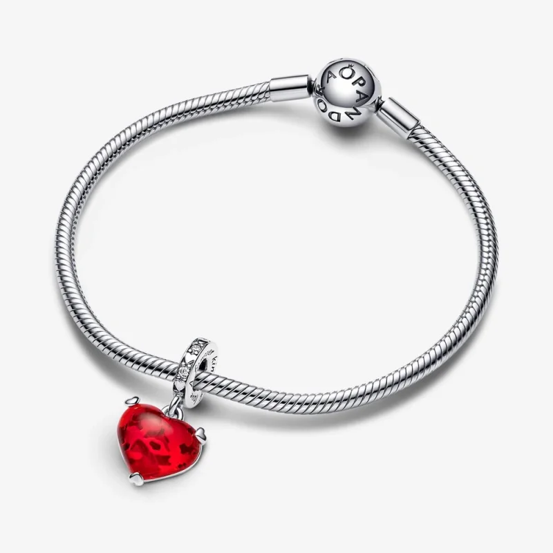 (image for) PANDORA Disney Mickey & Minnie Mouse Kiss Red Murano Glass Dangle Charm - 792522 - View 4