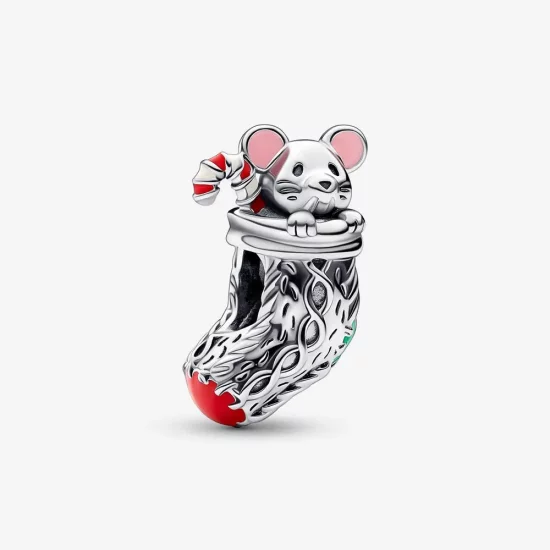PANDORA Festive Mouse & Stocking Charm - 792366C01