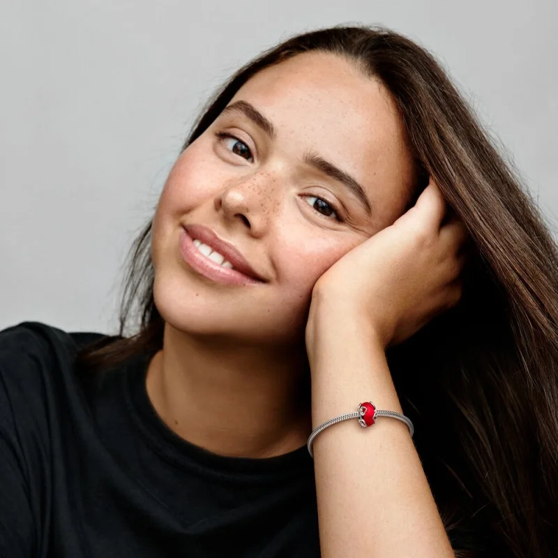 (image for) PANDORA Frosted Red Murano Glass & Hearts Charm - 792497C01 - View 2