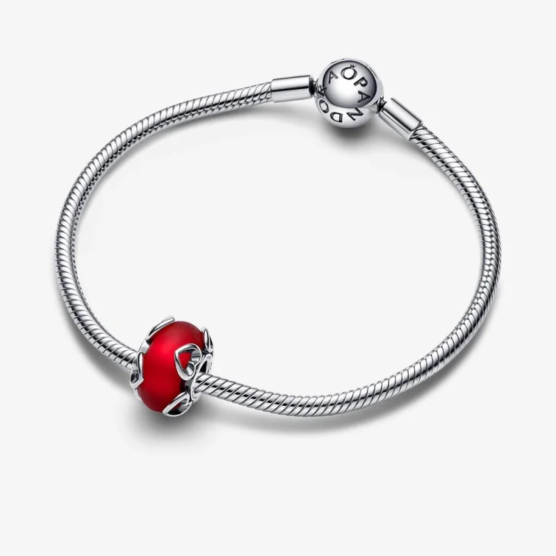 (image for) PANDORA Frosted Red Murano Glass & Hearts Charm - 792497C01 - View 4