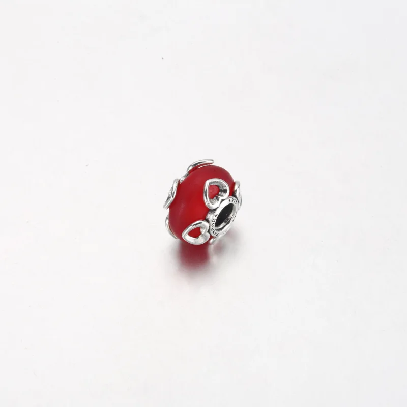 (image for) PANDORA Frosted Red Murano Glass & Hearts Charm - 792497C01 - View 5