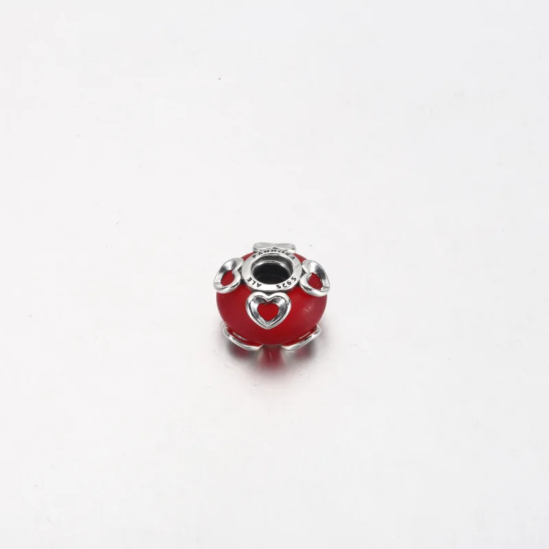 (image for) PANDORA Frosted Red Murano Glass & Hearts Charm - 792497C01 - View 6