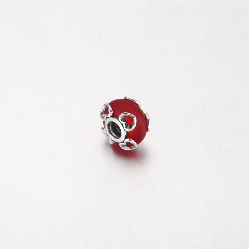 (image for) PANDORA Frosted Red Murano Glass & Hearts Charm - 792497C01 - View 7