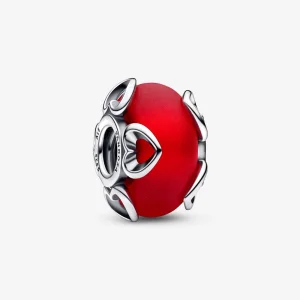(image for) PANDORA Frosted Red Murano Glass & Hearts Charm - 792497C01