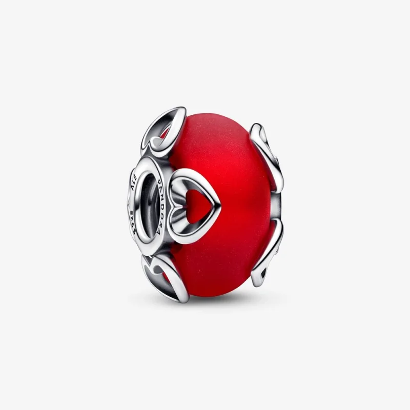 (image for) PANDORA Frosted Red Murano Glass & Hearts Charm - 792497C01 - Product Image