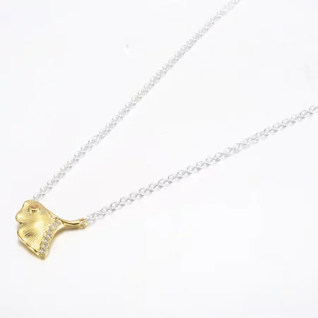 PANDORA Ginkgo sterling silver and 14k gold-plated collier with clear cubic zirconia - 362443C01