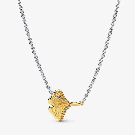 PANDORA Ginkgo sterling silver and 14k gold-plated collier with clear cubic zirconia - 362443C01 PANDORA Ginkgo sterling silver and 14k gold-plated collier with clear cubic zirconia - 362443C01