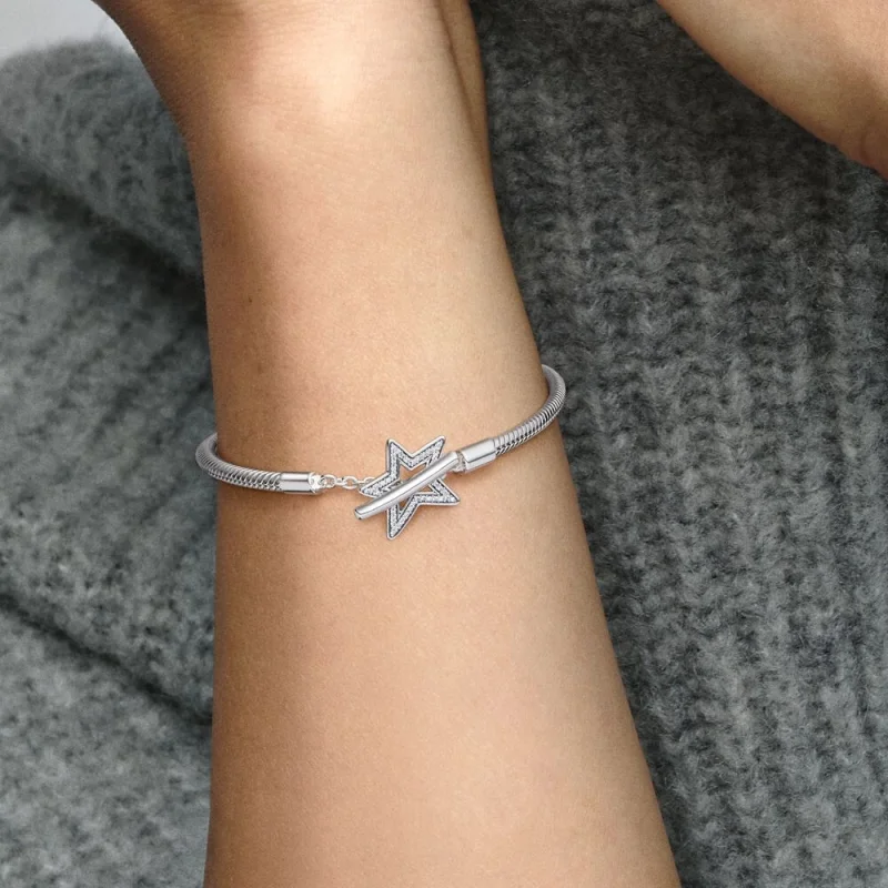 (image for) Pandora Moments Asymmetric Star T-bar Snake Chain Bracelet - 592357C01 - View 3