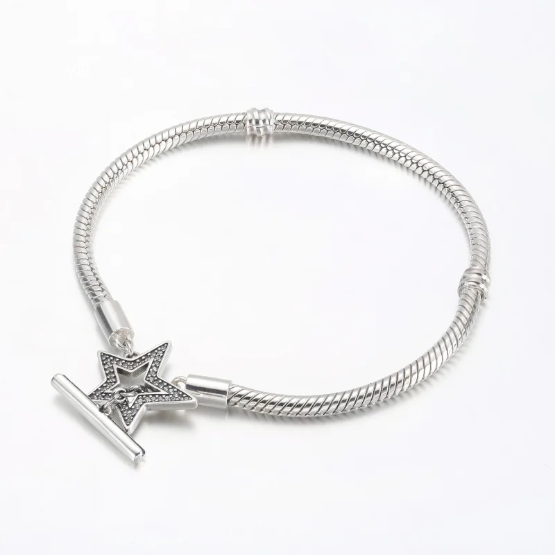 (image for) Pandora Moments Asymmetric Star T-bar Snake Chain Bracelet - 592357C01 - View 4