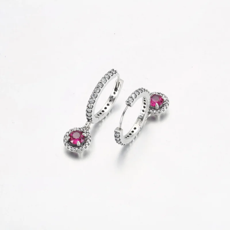 (image for) PANDORA Red Round Sparkling Hoop Earrings - 292379C01 - View 5