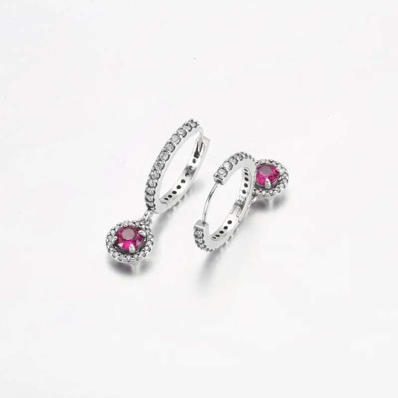 (image for) PANDORA Red Round Sparkling Hoop Earrings - 292379C01 - View 9