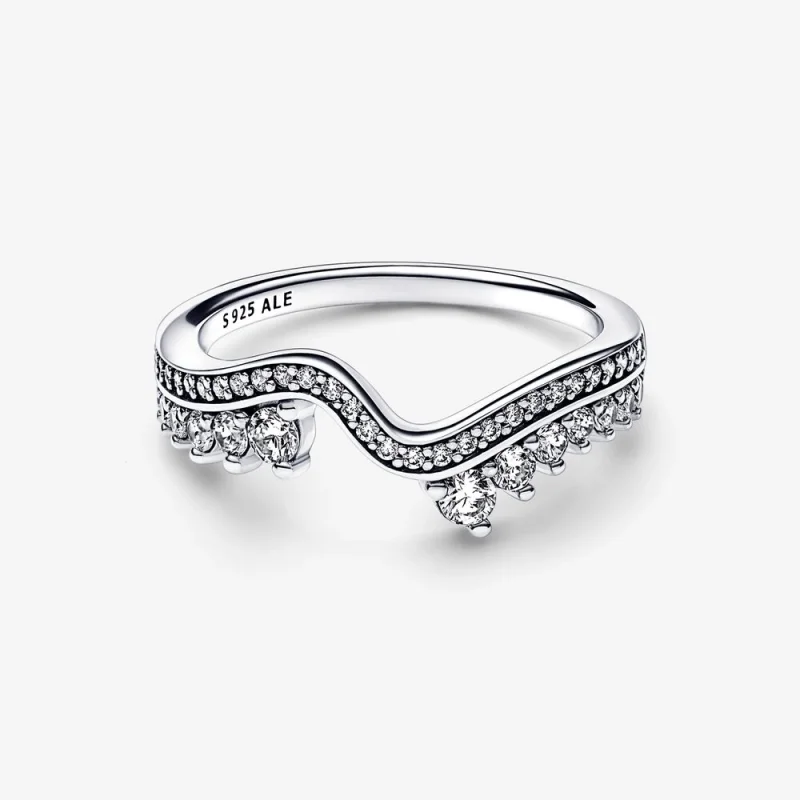 (image for) PANDORA Sparkling Asymmetric Wave Ring - 192543C01 - View 3
