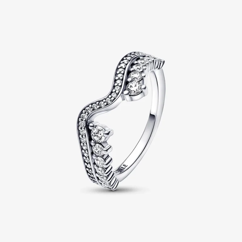 (image for) PANDORA Sparkling Asymmetric Wave Ring - 192543C01 - View 4