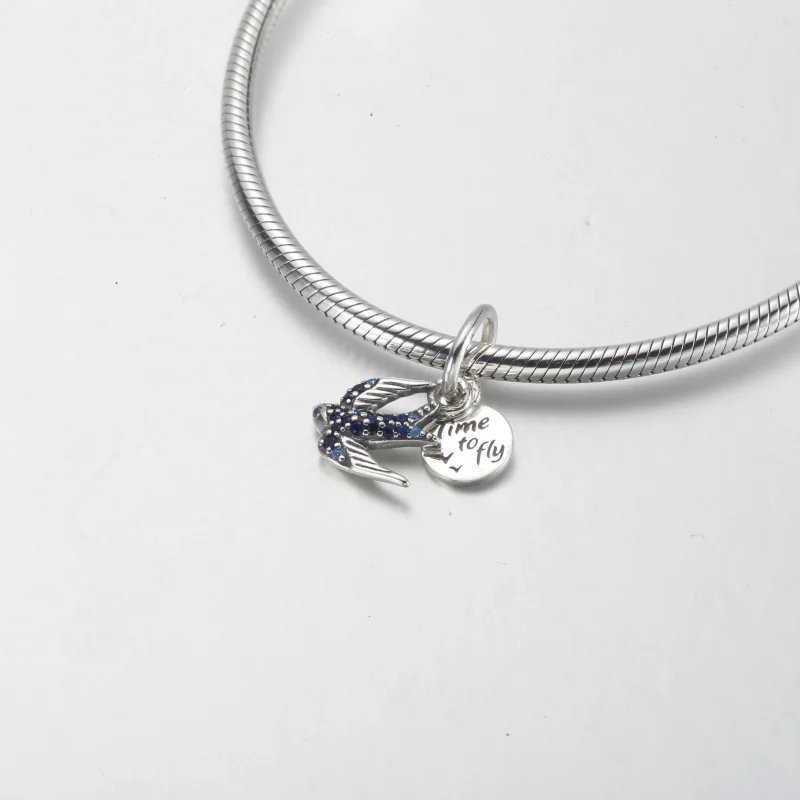 (image for) PANDORA Sparkling Swallow & Quote Double Dangle Charm - 792570C01 - View 7