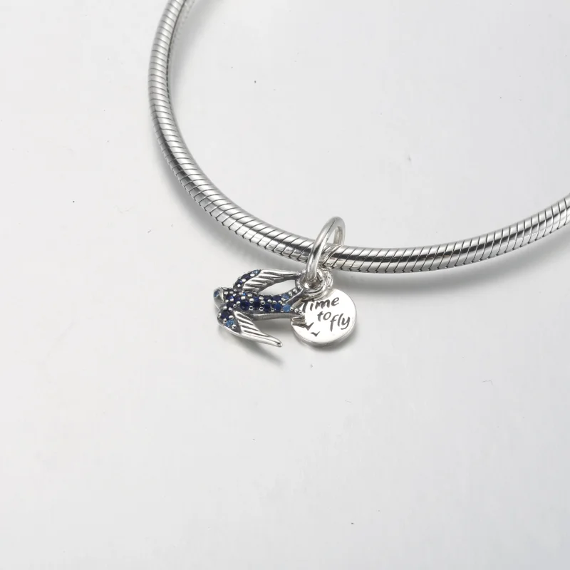 (image for) PANDORA Sparkling Swallow & Quote Double Dangle Charm - 792570C01 - View 10