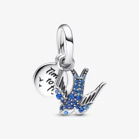 PANDORA Sparkling Swallow & Quote Double Dangle Charm - 792570C01