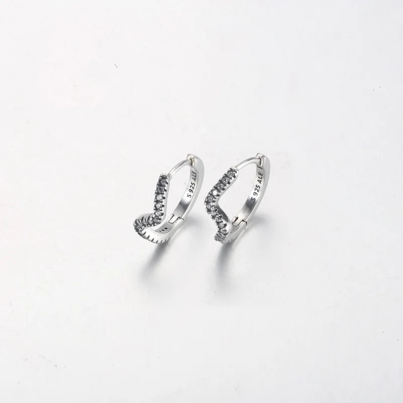 (image for) PANDORA Sparkling Wave Hoop Earrings - 292545C01 - View 3
