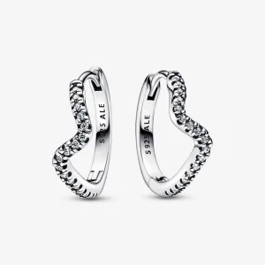 (image for) PANDORA Sparkling Wave Hoop Earrings - 292545C01