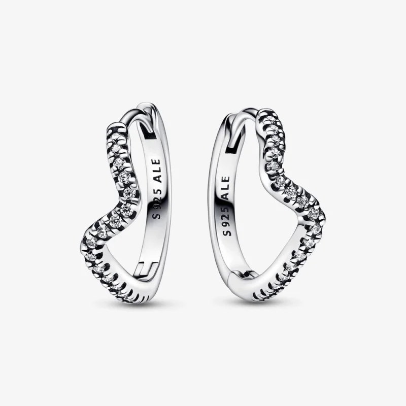 (image for) PANDORA Sparkling Wave Hoop Earrings - 292545C01 - Product Image