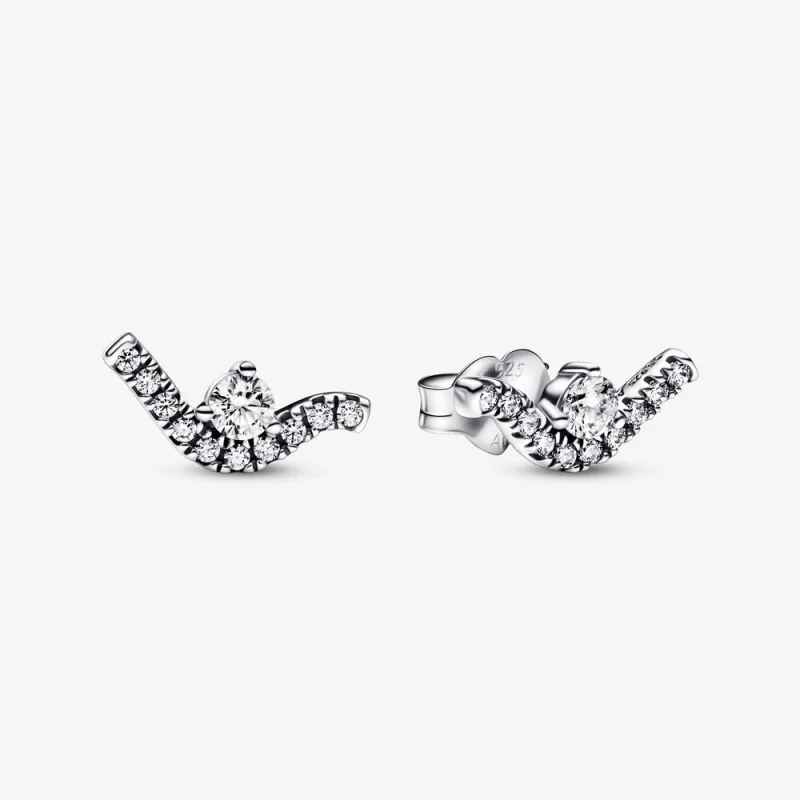 (image for) PANDORA Sparkling Wave Stud Earrings - 292544C01 - Product Image