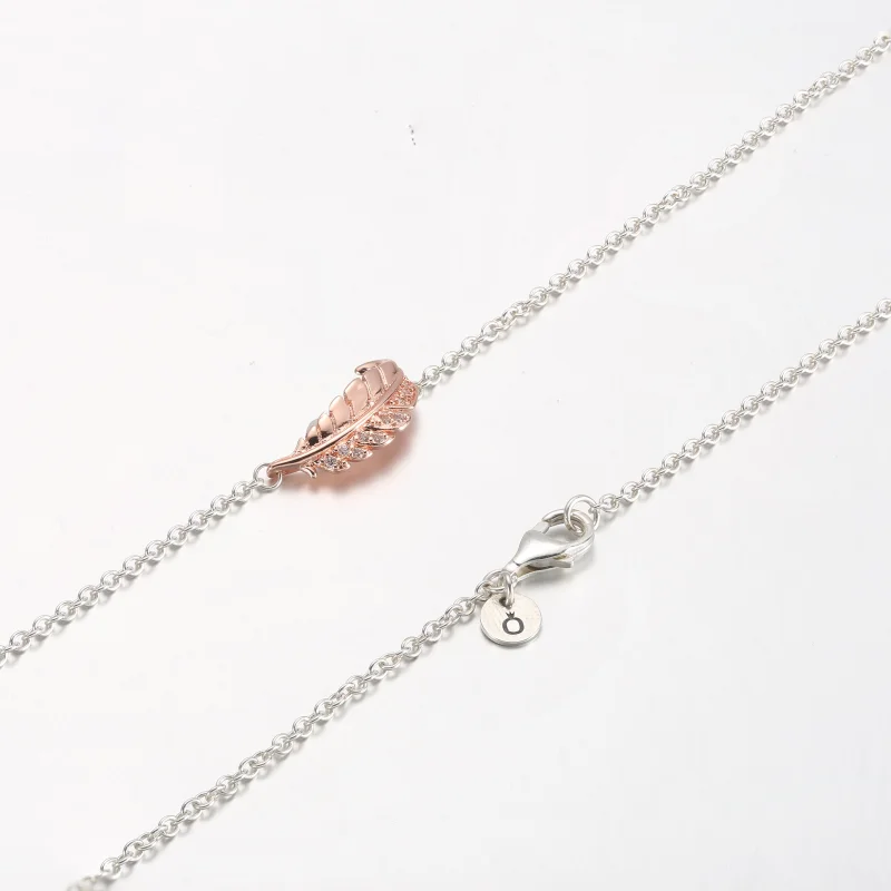 (image for) PANDORA Two-Tone Floating Curved Feather Collier Necklace - 382575C01-45 - View 5