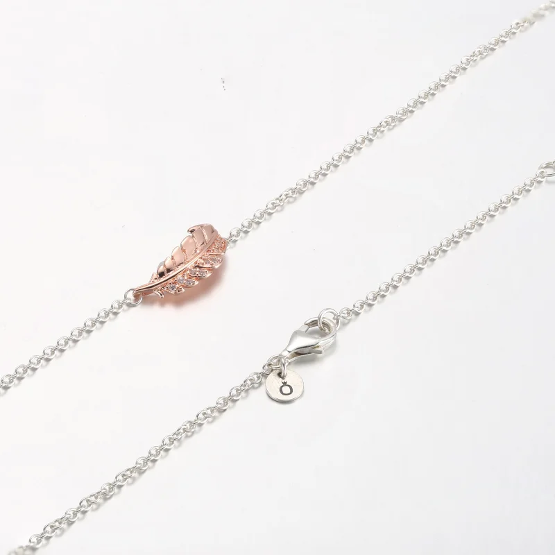 (image for) PANDORA Two-Tone Floating Curved Feather Collier Necklace - 382575C01-45 - View 9