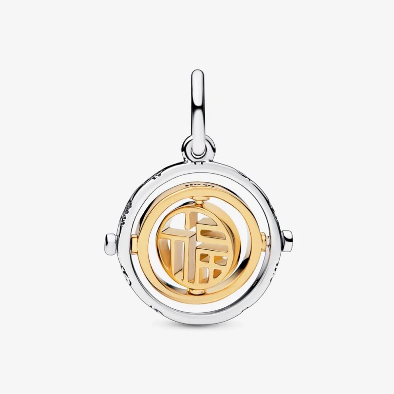 (image for) PANDORA Two-tone Fu Spinning Dangle Charm - 762536C00 - View 3